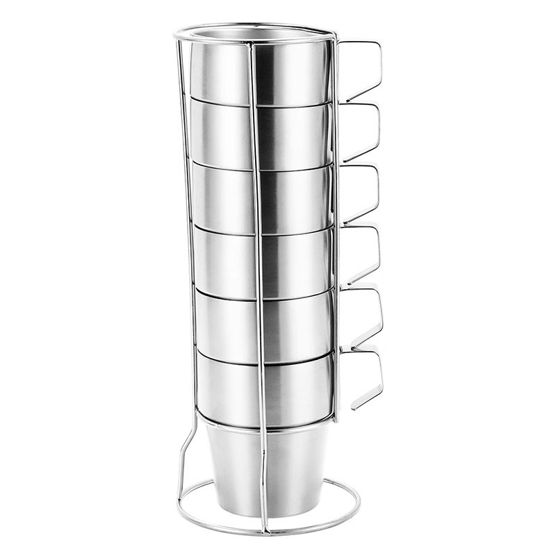 Outdoor Camping 304 Stainless Steel Double-Layer Cup 4-Piece 6-Piece Set with Handle Coffee Cup Heat Insulation Cup Beer Cup
