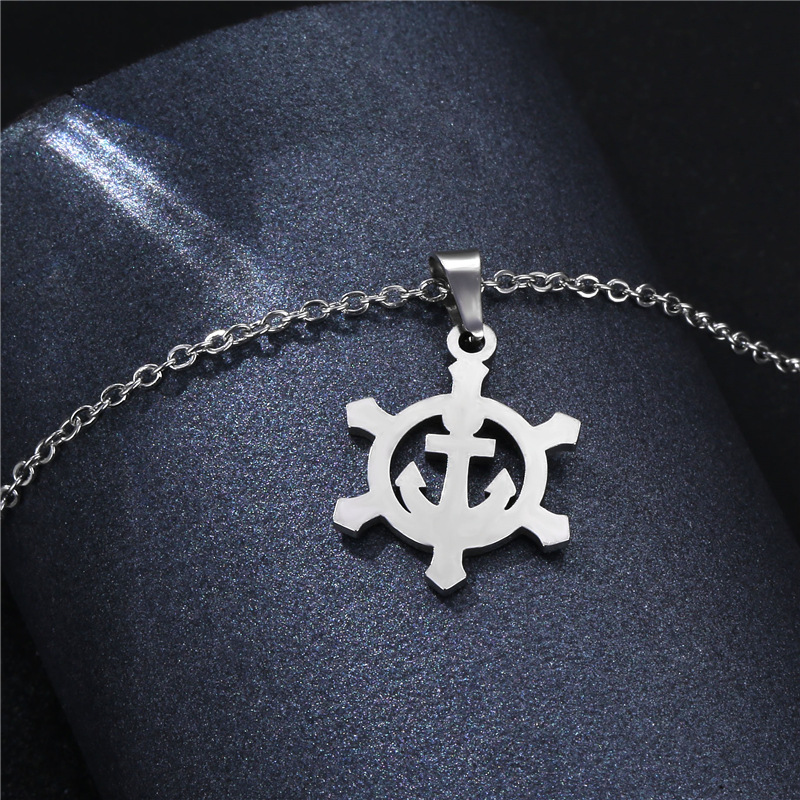Stainless Steel Glossy Rudder Necklace Female Minimalist Creative Compass Short Clavicle Chain Europe and America Cross Border Boat Anchor Pendant