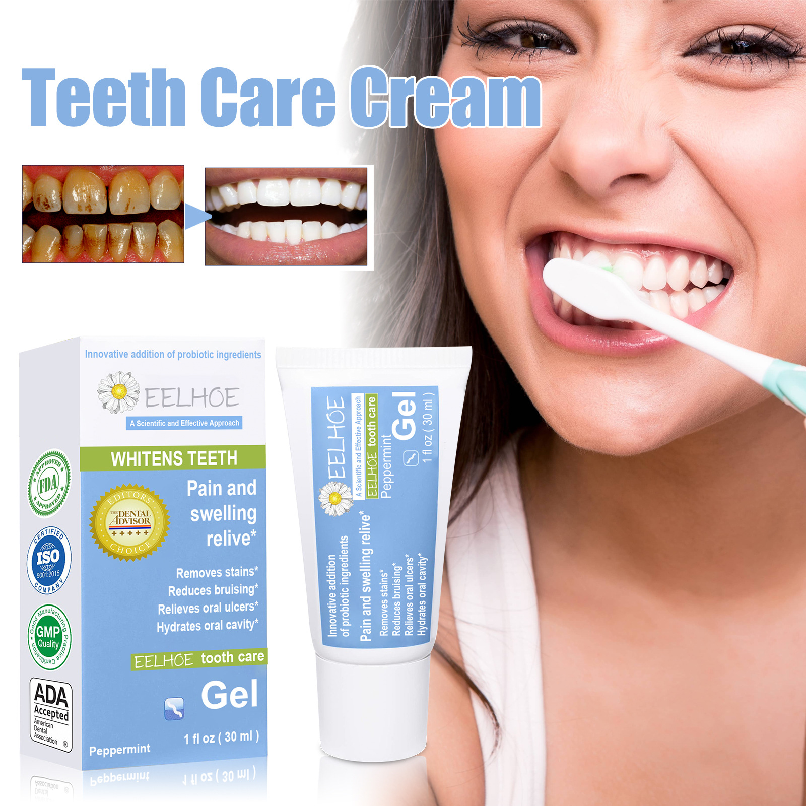 Eelhoe Probiotics Tooth Gel Cleaning Tooth Stains Tartar Smoke Tooth Moth-Proof Fresh Breath Brightening White Teeth