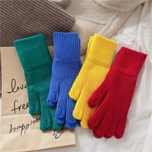 韩国纯色针织毛线手套可爱冬季女保暖可触屏分指户外骑车学生