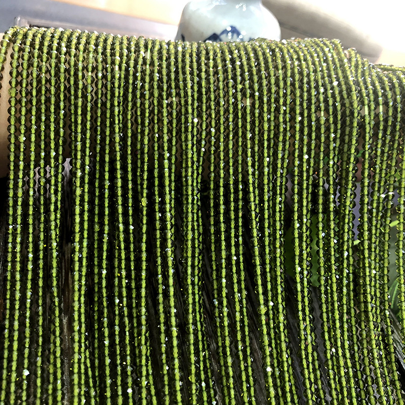 现货橄榄绿色尖晶石天然石2mm刻面圆珠半成品散珠长链diy手链