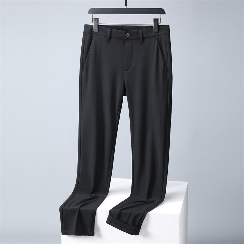 Male Ice Silk Casual Pants Men's Summer Straight-Leg Pants Slim Fit Light Business Trousers Draping Men's Pants Thin Breathable Trousers