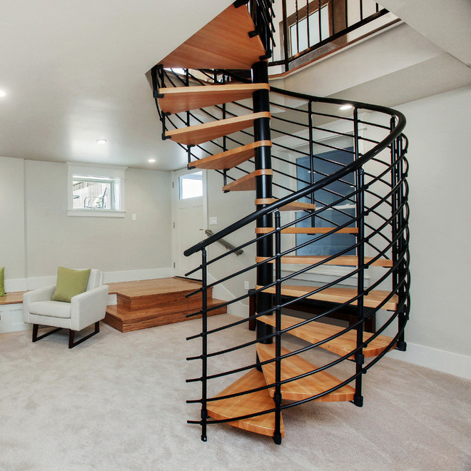 网红钢木旋转楼梯 家用房间铁艺螺旋阁 楼复式室内实木踏板旋转梯