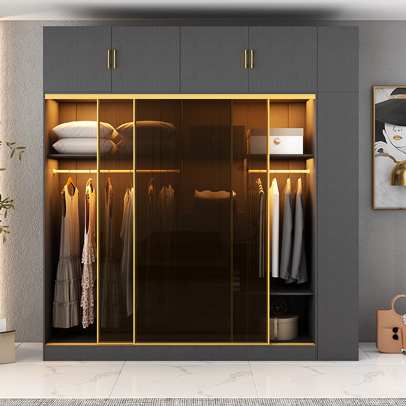推拉门衣柜玻璃门现代简约家用小户型卧室简易成品大衣橱拼装柜子