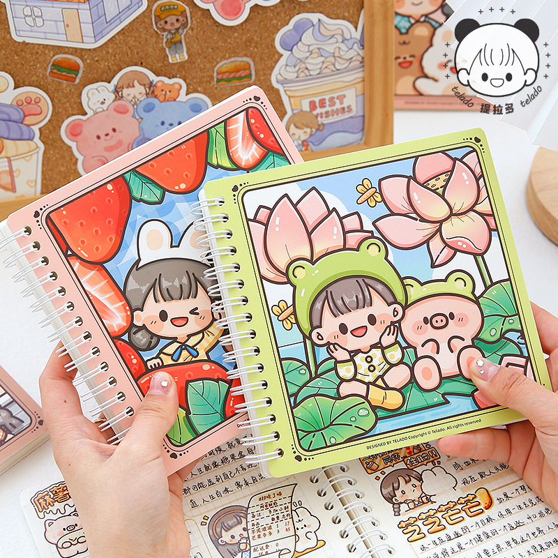 Tiradoduo Sauce Square Loose-Leaf Journal Cute Girl Disassembly Notebook Learning Stationery Journal Book