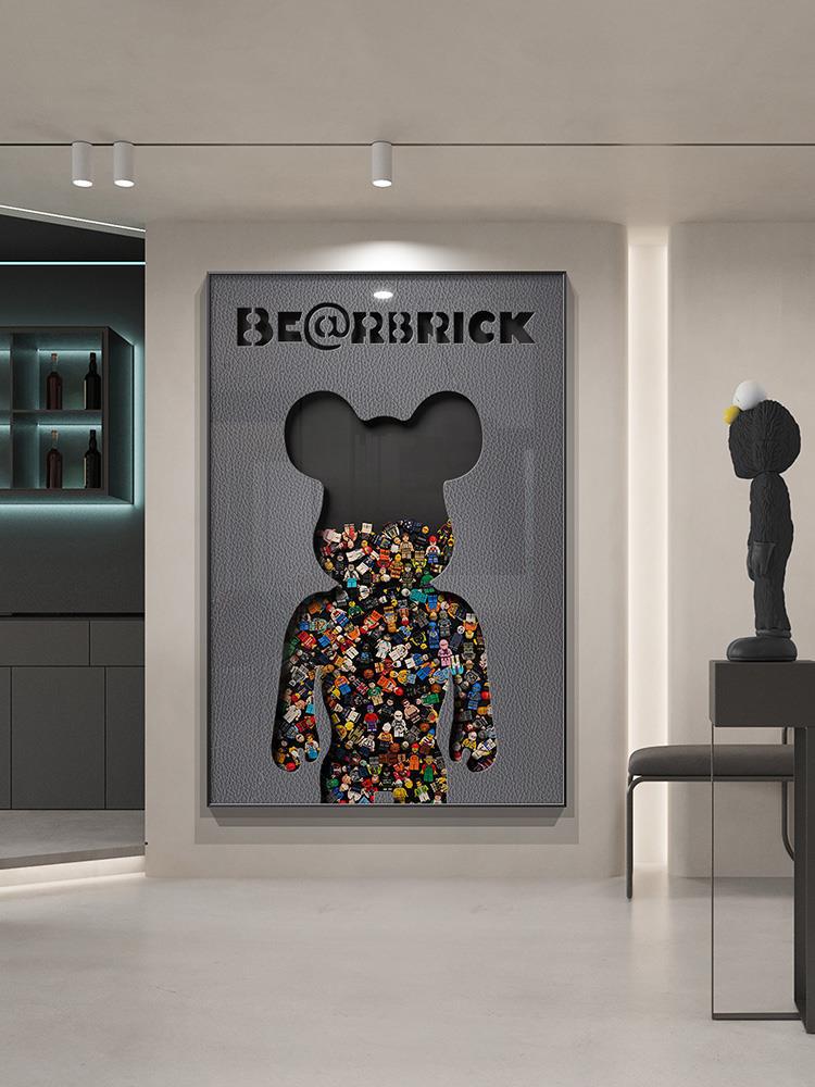 暴力熊玄关装饰画高档轻奢客厅挂画落潮流走廊壁画创意实物积木画