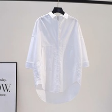 春夏新款白色中长款衬衫长袖设计感小众POLO领新款气质女式上衣