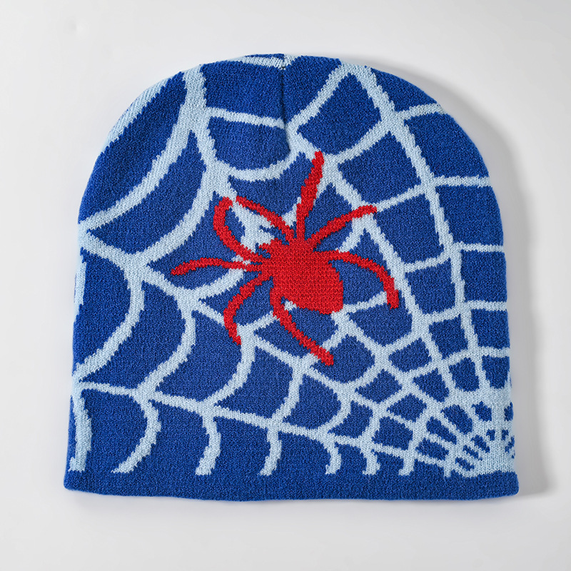 Cross-Border Hot Sale Foreign Trade Pullover Hat European and American Spider Web Jacquard Knitted Hat Men's and Women's Warm Hat Cartoon Beanie Hat Winter