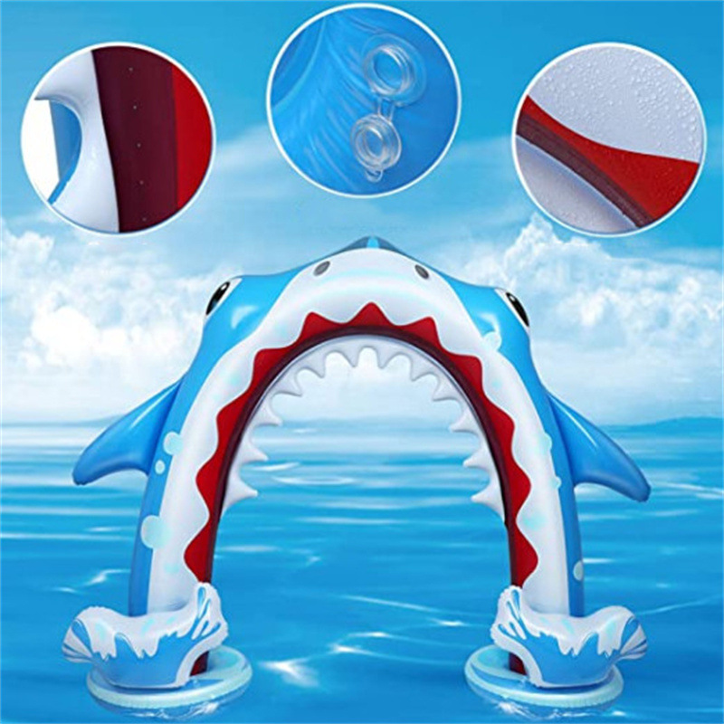 pvc洒水器彩虹桥拱门户外涉水充气喷水鲨鱼桥儿童玩具亚马逊跨境