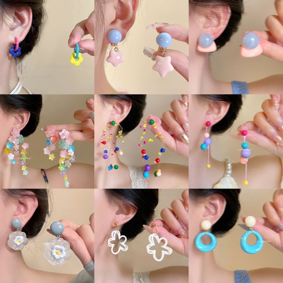 多巴胺花花贝壳耳钉女春天独特漂亮甜美撞色耳坠彩色夸张旅游耳饰