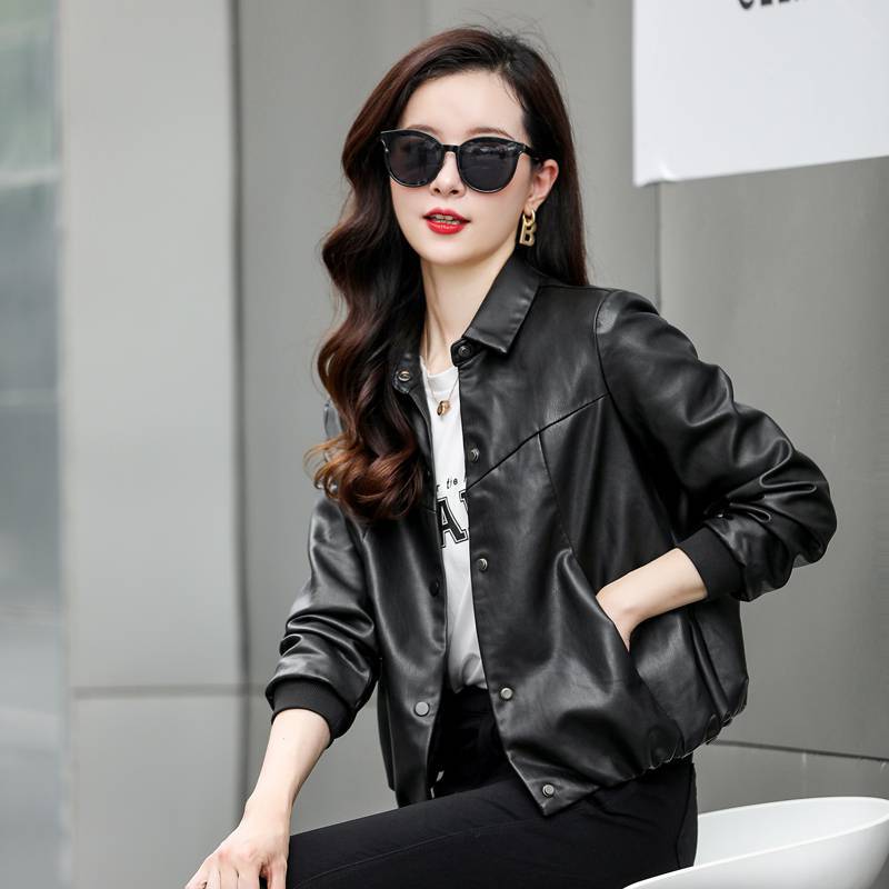 皮衣女短款外套2021春秋新款韩版宽松洋气小个子显瘦pu皮夹克上衣