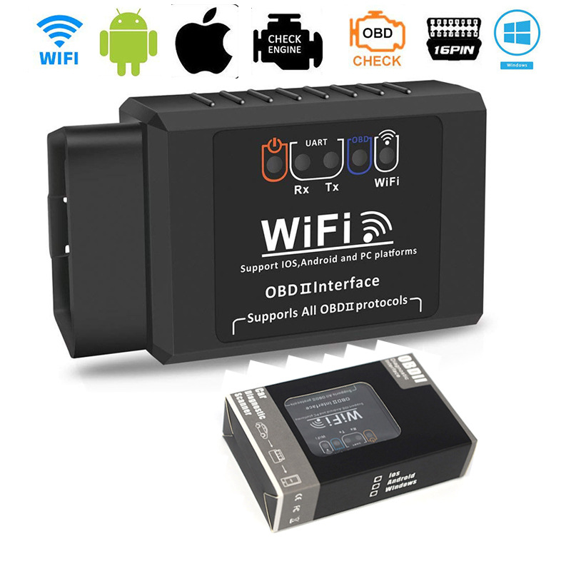 OBD2 V1.5黑色WIFI ELM327支持IOS /Android双系统汽车自动扫描仪