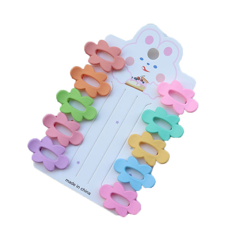 10 Korean Candy-Colored Cute Children's Cropped Hair Clip Sweet Loving Heart Five-Star Duckbill Clip Hairpin Hair Ornaments Suit