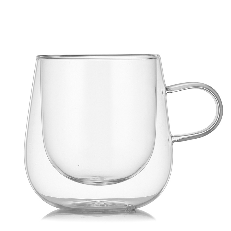 Cross-Border Export Double Layer Glass Cup Household Heat-Resistant Water Cup Borosilicate Glass Cup with Handle Coffee Cup Tea Cup