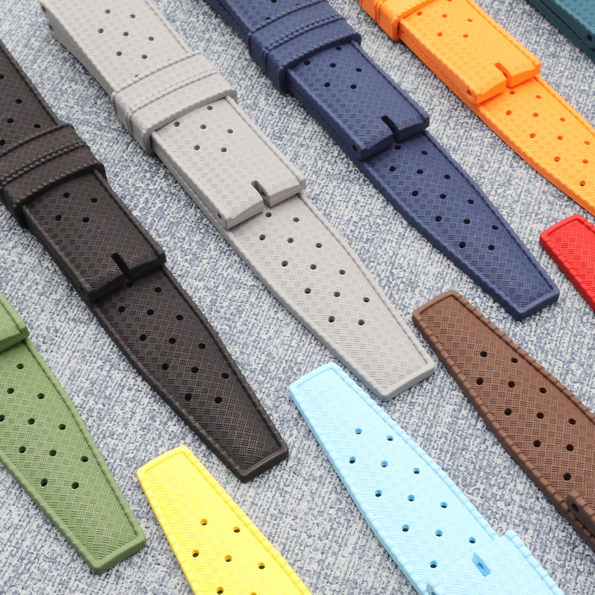 氟橡胶适用精工咔西欧西铁成美渡平直接口通用18/20mm表带22mm