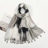 Autumn and winter new pattern Cotton and hemp Feel scarf classic Black and white ash tie-dyed printing Silk scarf have more cash than can be accounted for tassels keep warm Shawl