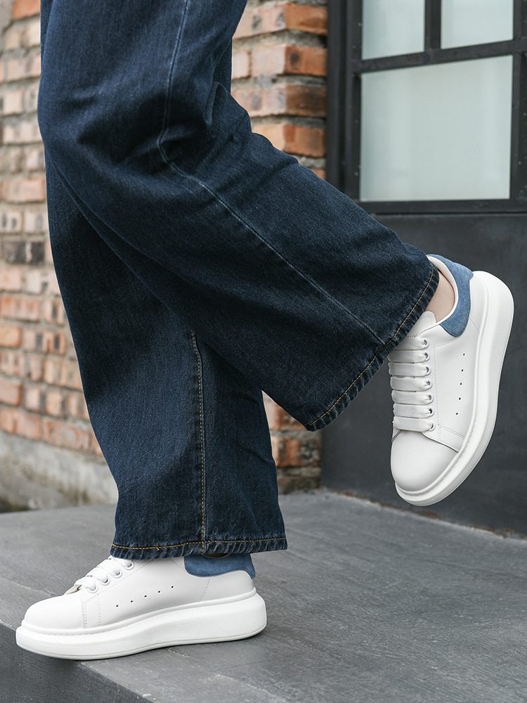 antoniomcqueen安东尼奥麦昆银色小白鞋牛皮休闲内增高女系带板鞋