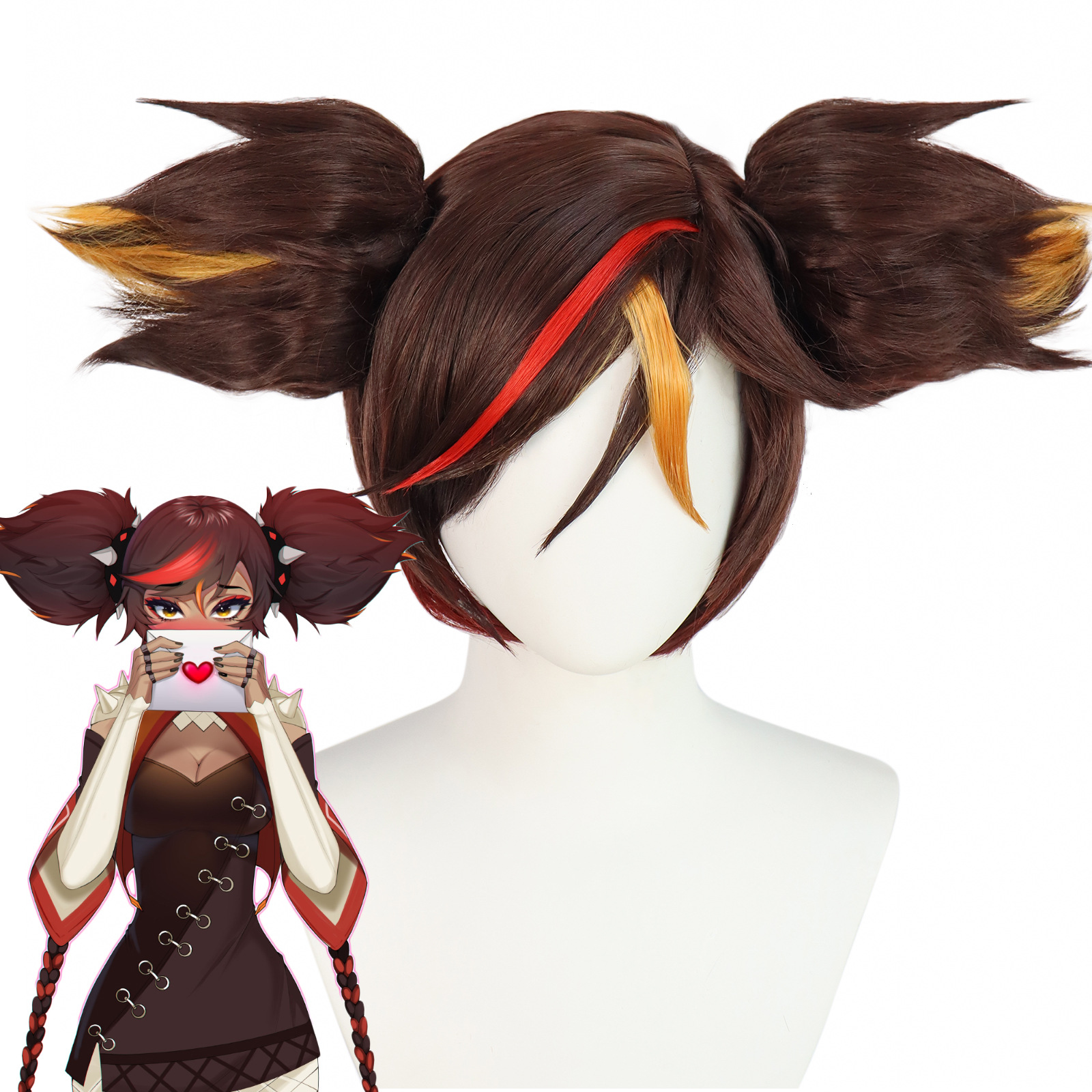 原神 燥热旋律 辛焱 挑染渐变 双马尾虎夹 动漫假发cos 跨境专供