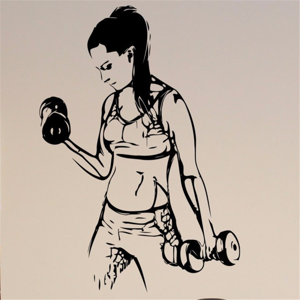 美女手拿哑铃dumbbel健身运动贴wall decor跨境亚马逊ebaydw7875