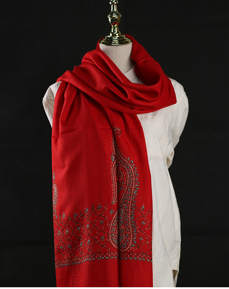 尼泊尔山羊绒围巾克什米尔手工刺绣保暖披肩70x200现货批发2022新