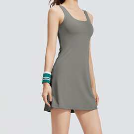 舒适百搭新款连体运动网球裙女自带胸垫防走光美背瑜伽连衣裙