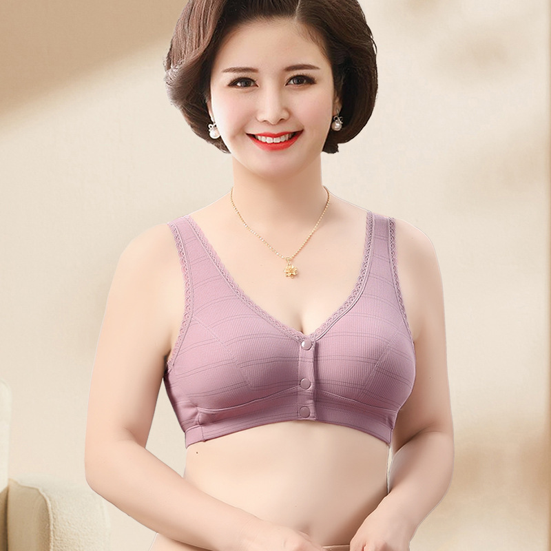 Mother's Underwear Female Front Closure Bra Wireless Thin Middle-Aged Women Vest-Style plus Size Middle-Aged and Elderly Bra