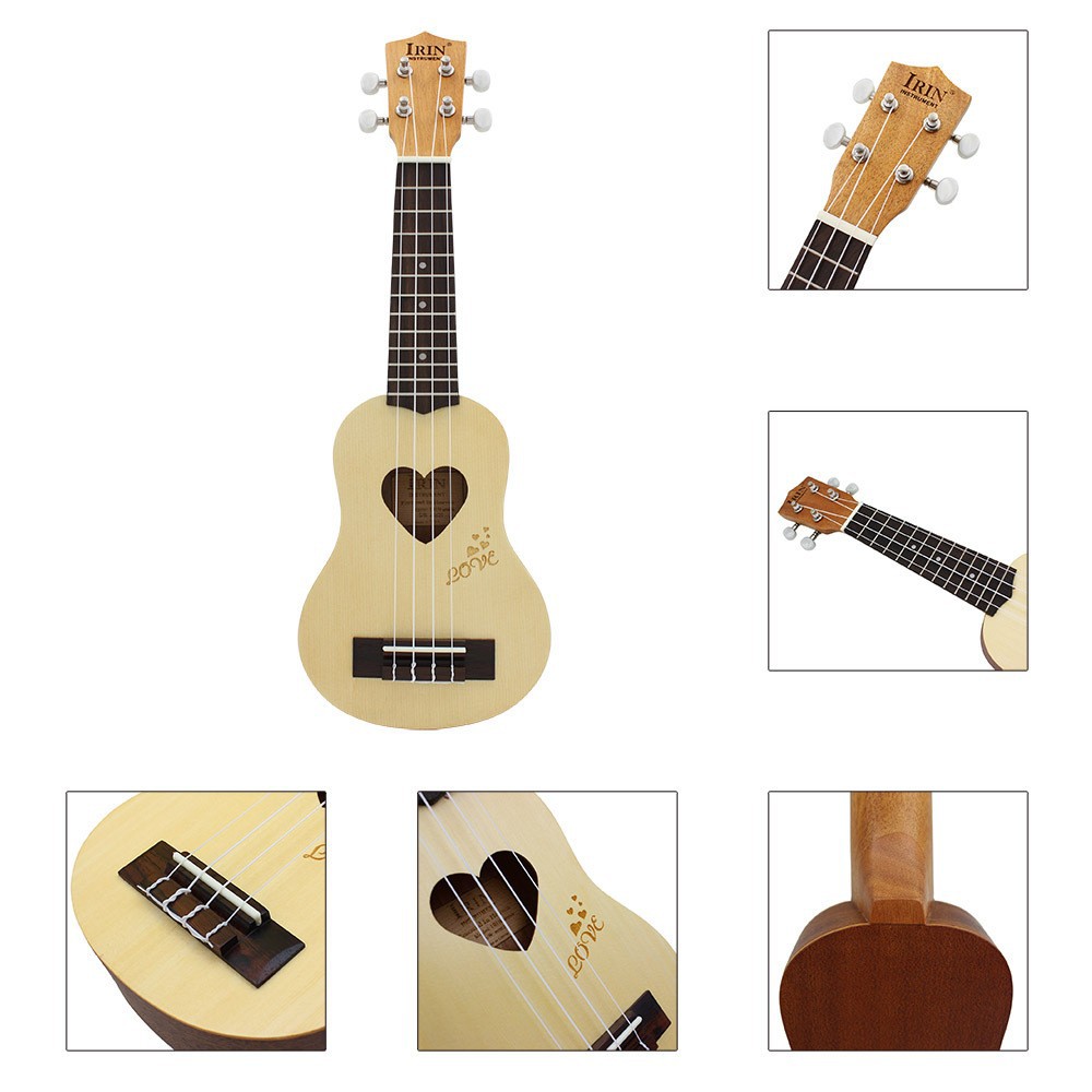 irin新品17寸尤克里里心型四弦小吉他ukulele乌克丽丽初学者吉他