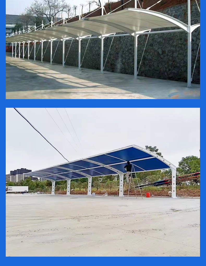 膜结构车棚停车棚汽车棚雨蓬电动自行车棚张拉膜布篮球场遮阳雨棚