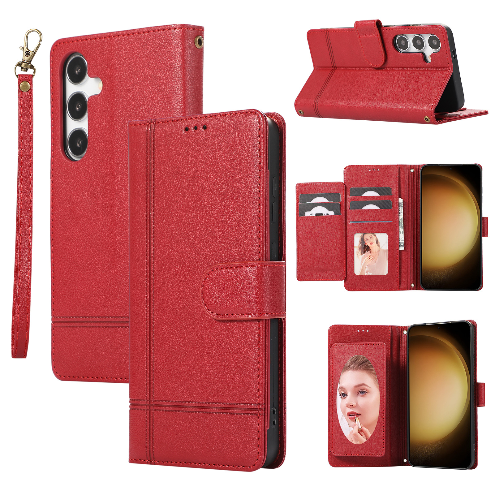 适用oppo reno11f 5g镜子六卡翻盖钱包皮套a58 4g条纹肤感手机壳