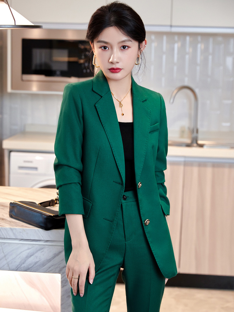 绿色西装外套女春秋高级感炸街气质女神范主持人高端职业西服套装