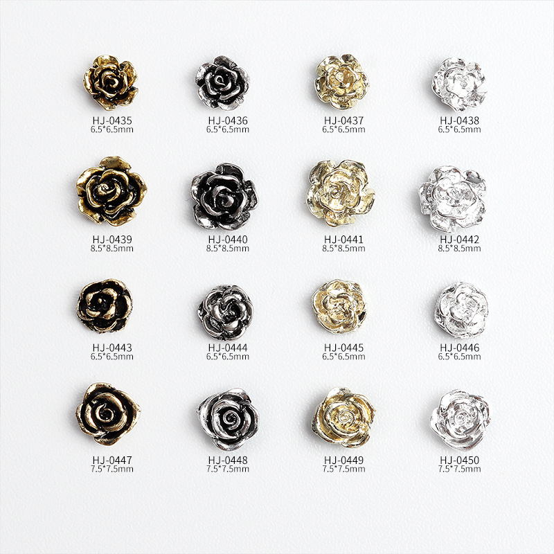 Manicure Retro Alloy Camellia Rose Metal Texture Ornament Dark Series Punk Flowers Nail Ornament