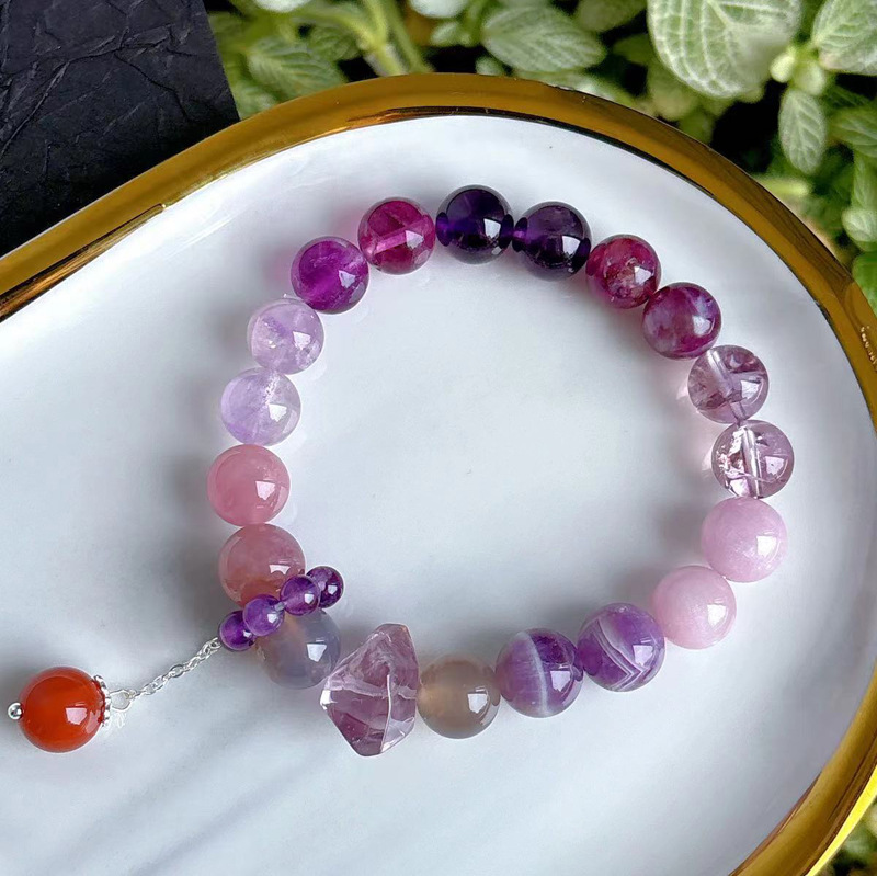 天然水晶珠宝 紫水晶 南红 粉晶 九紫离火手链手串-阿里巴巴
