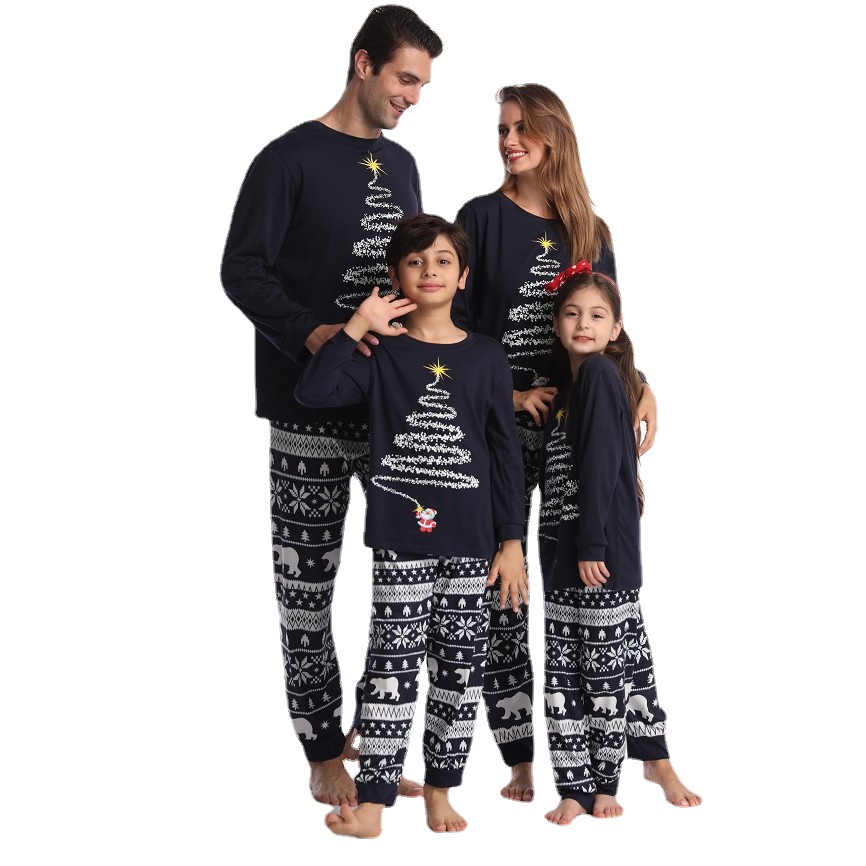 Amazon Red Parent-Child Clothing Clothes for the Whole Family European and American Family Three Christmas Cotton Parent-Child Clothes Pajamas Homewear