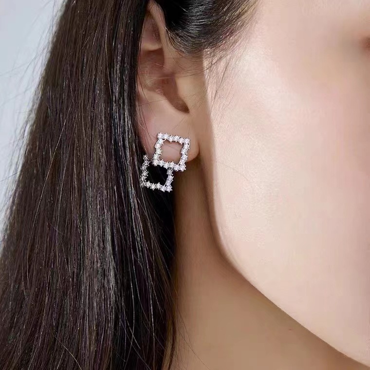 Ornament S925 Silver Earrings Temperament Goddess Style Back Buckle Earrings Courage Square Versatile Fashion Earrings