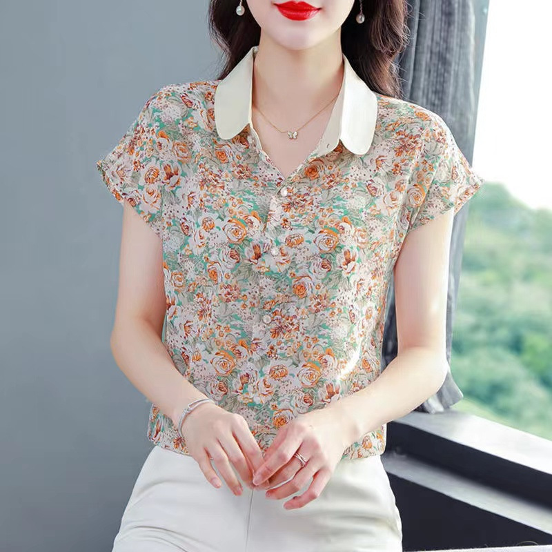 碎花雪纺衫女士妈妈气质洋气短袖上衣夏季漂亮小衫高级感别致衬衫