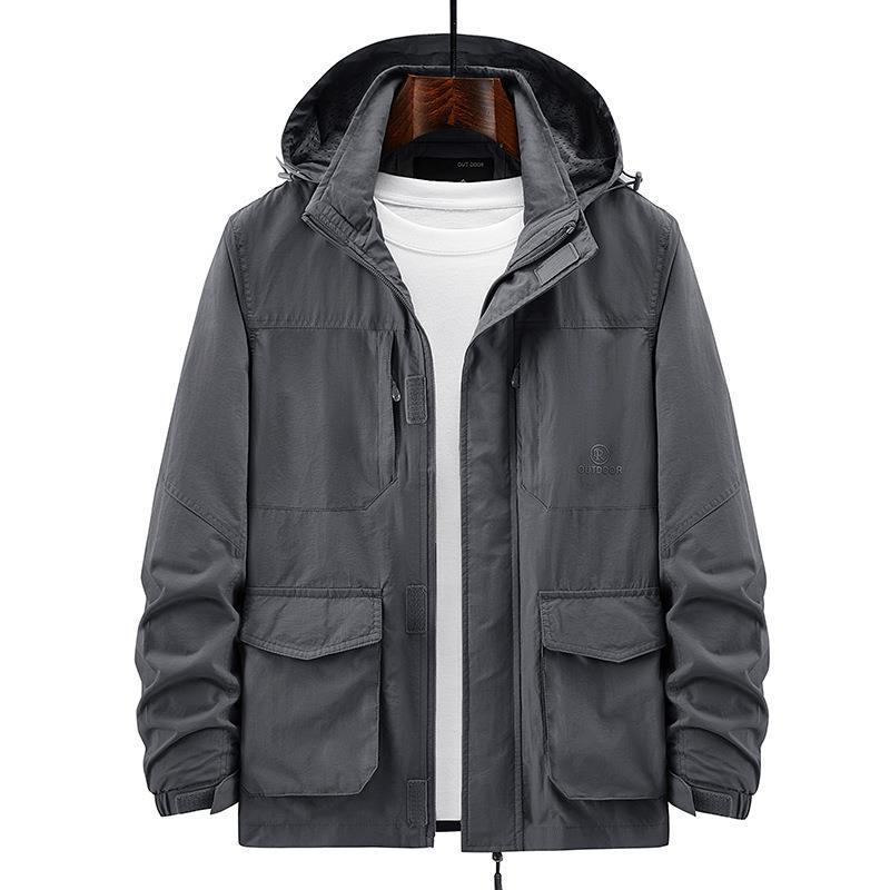 秋季夹克男士户外休闲运动夹克衫薄款宽松大码多袋工装外套男8899