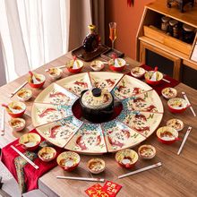 过年夜饭圆桌扇形盘子盘子家用网红陶瓷团圆拼盘餐具组合碗碟套装