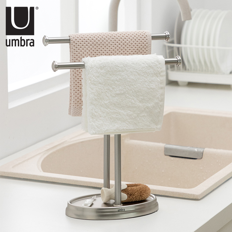 10numbra毛巾架家用厨房台面免打孔沥水抹布架双杆桌面置物架收纳
