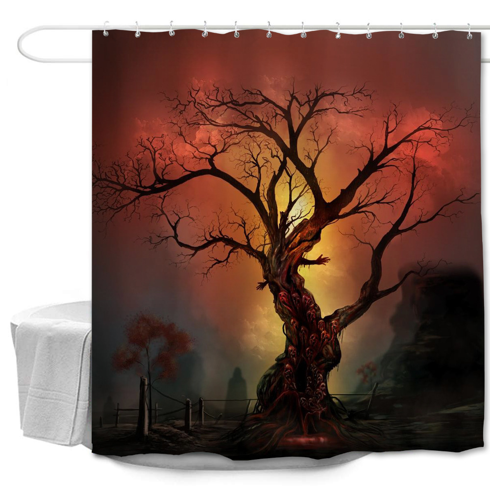 恶魔幽灵树数码印花浴帘涤纶防水浴帘来图定制浴帘工厂直供-阿里巴巴