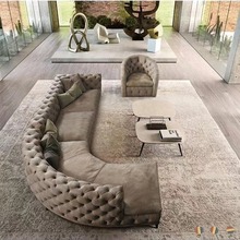 拉扣弧形沙发现代简约现代简约轻奢大小户型丝绒客厅样板房科技布