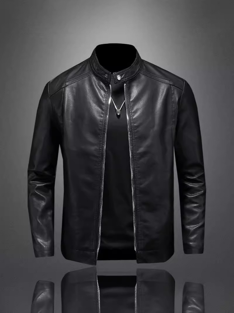 【加绒//薄】外贸新款男士皮衣夹克男跨境秋冬季机车休闲外套男装