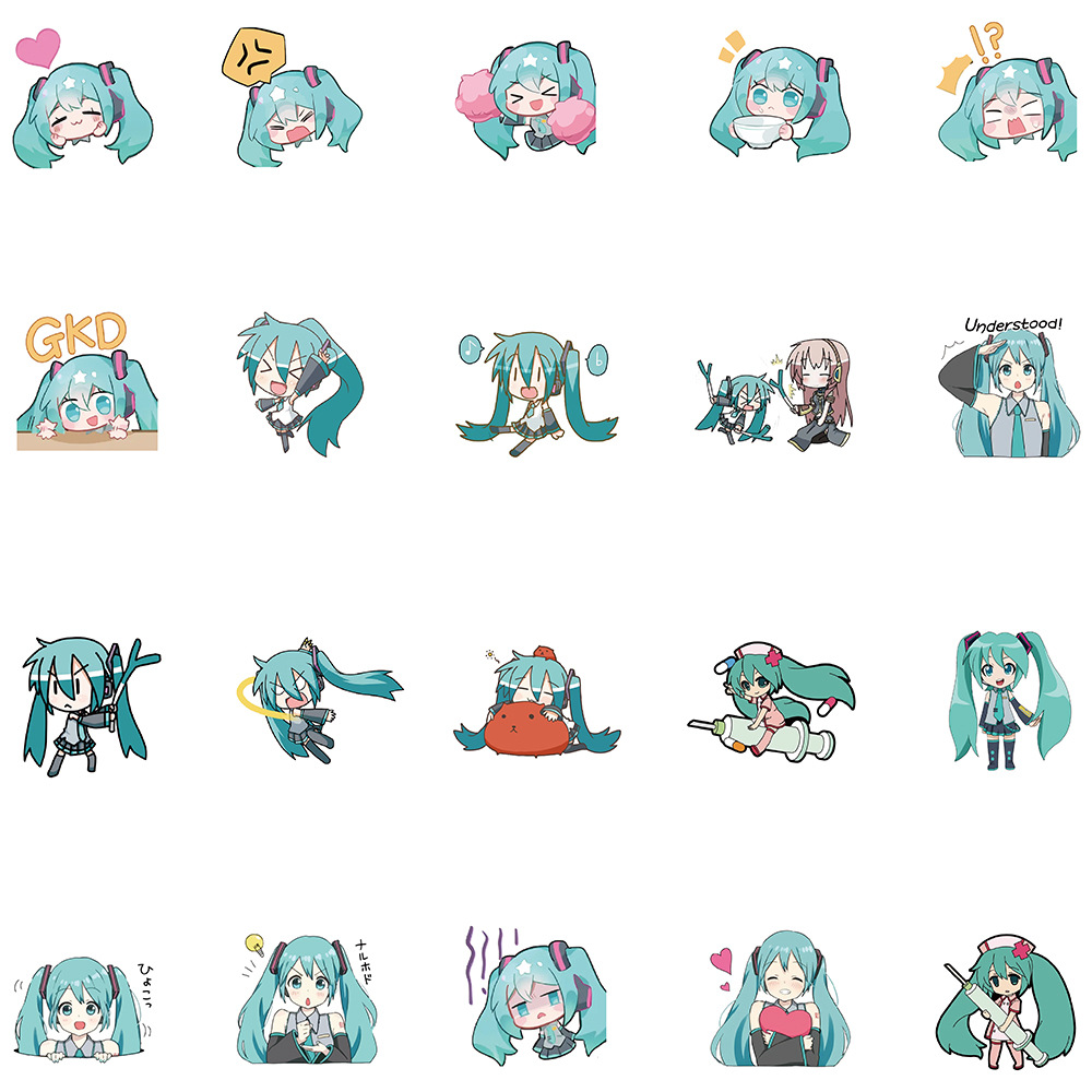 65张卡通chibi 初音未来表情包涂鸦贴画行李箱笔记本装饰手账贴纸