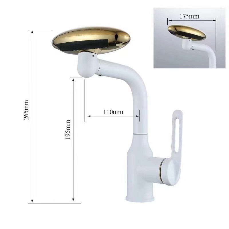 Multifunctional White Rotating Basin Faucet Faucet Spaceship Hot and Cold Washbasin Waterfall Water Tap