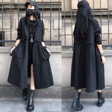 欧货黑色气质时尚风衣女2021秋季新款欧洲站宽松大码百搭长款外套
