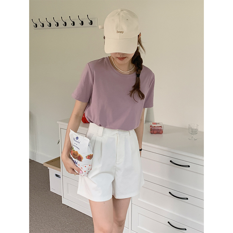 [18 Colors Optional] Loose Slimming Solid Color round Neck T-shirt Women's 2024 Spring New Short Sleeve Top Dn218