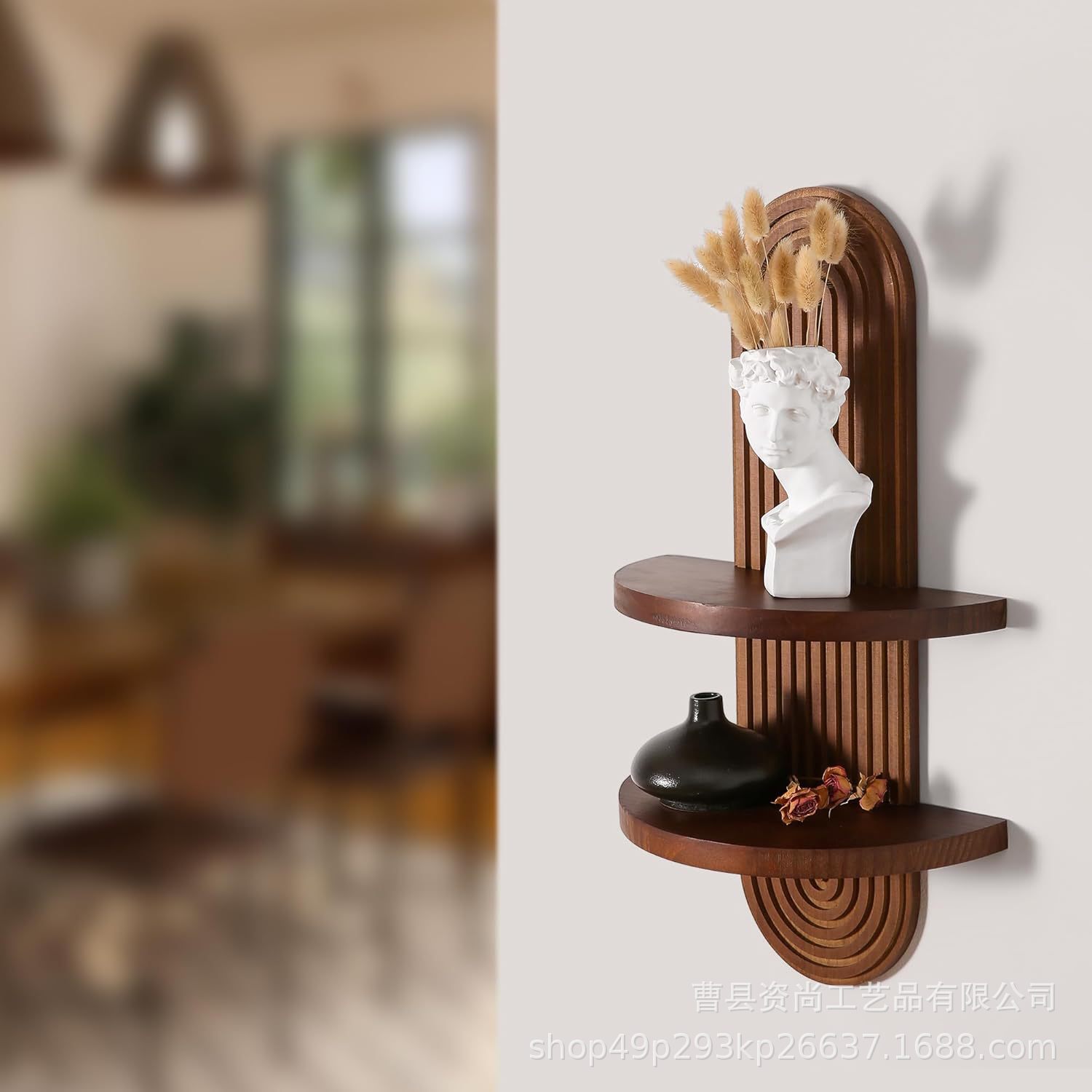 木质墙上置物架波西米亚蜡烛台香薰架拱形壁挂装饰架隔板支架
