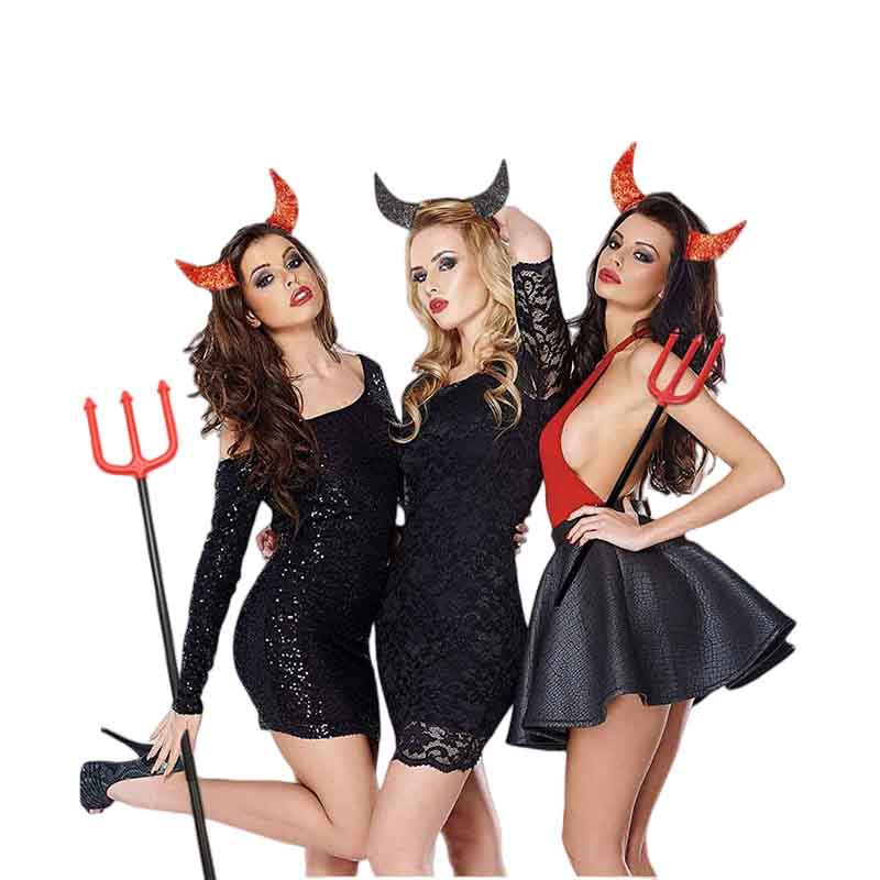 Zilin Cross-Border Halloween Party Ghost Festival Masquerade Cos Dress up Devil Horn Head Buckle Three Fork 2-Piece Set