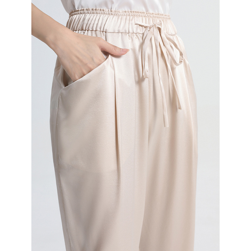 时尚休闲裤女高端重磅真丝桑蚕丝女裤夏款宽松大码高腰哈伦薄裤子