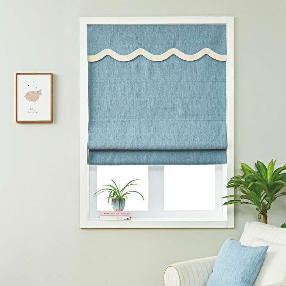 纯色窗帘遮光扇形升降平行罗马帘免打孔电动书房卧室客厅成品