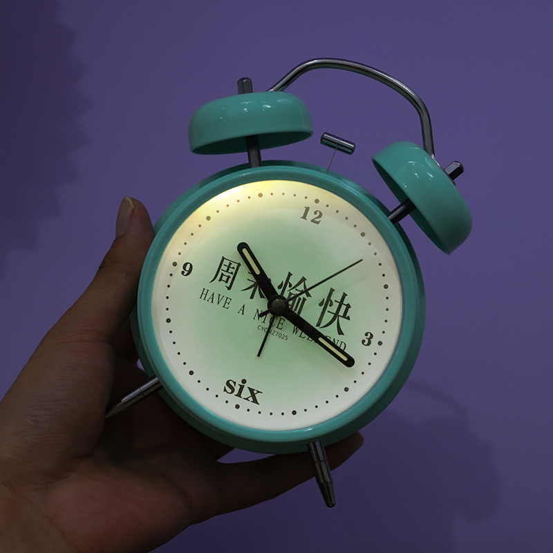 4-Inch Large Cartoon Alarm Student Multi-Function with Night Light Clock Ringing Bell Antair Nightstand Flat Little Alarm Clock